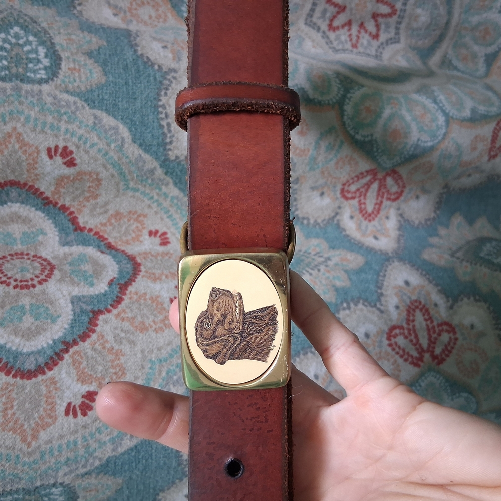 Brown Leather Belt with Gold Buckle